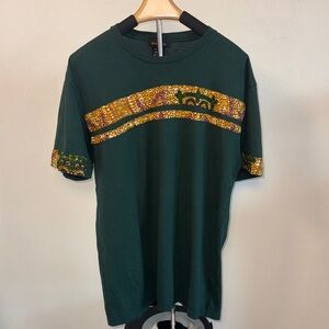 D’Iyanu Men's Dark Green Short Sleeve Tee with Gold Pattern Trim